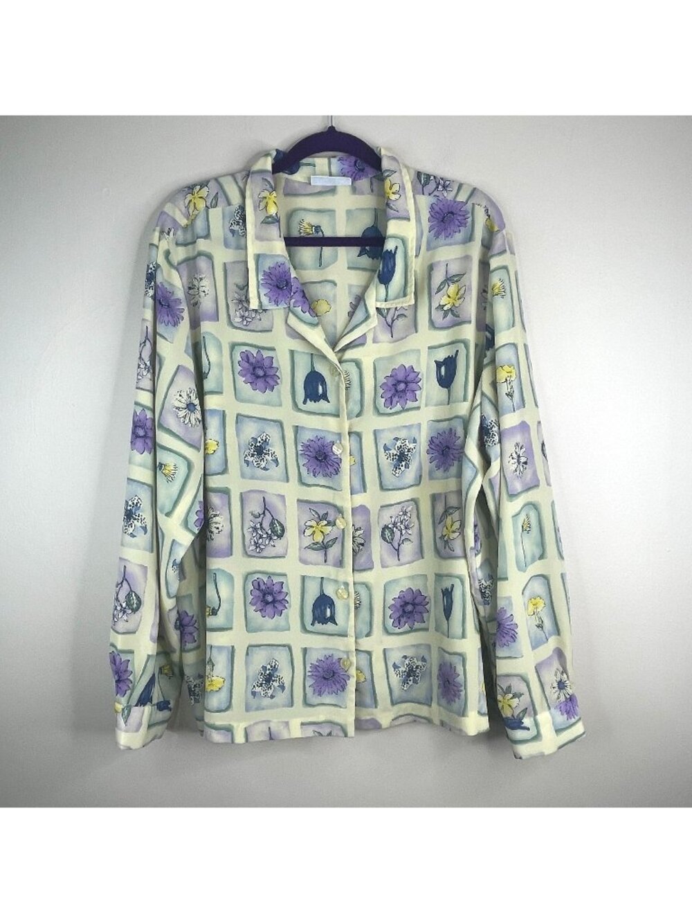 Vintage Top Womens 3X Button Up Romantic Floral Pastel Spring Career Colorful